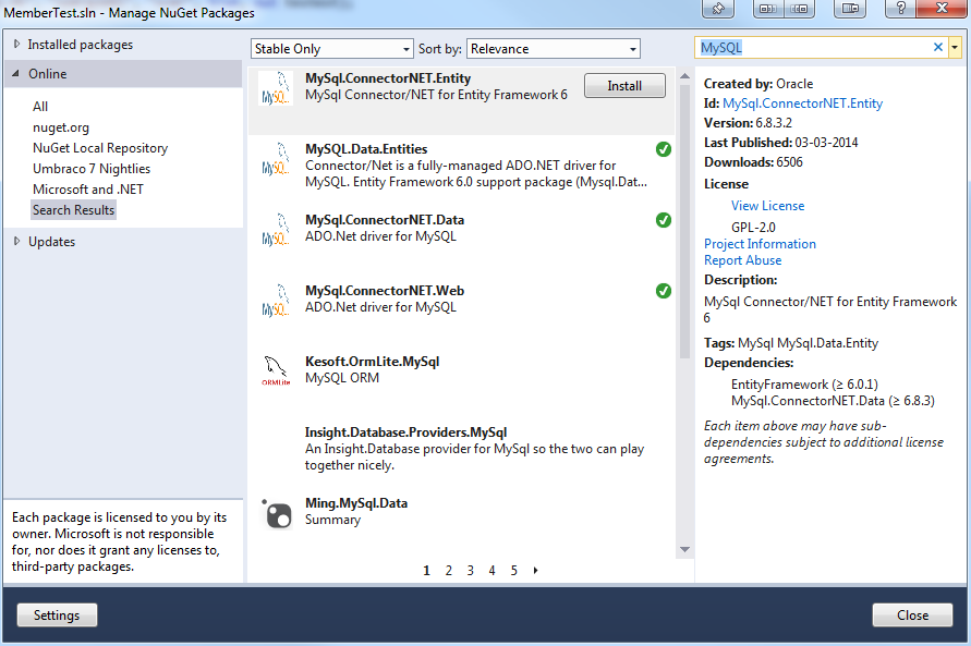 NuGet Package Manager Visual Studio