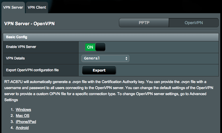 OpenVPN set up device