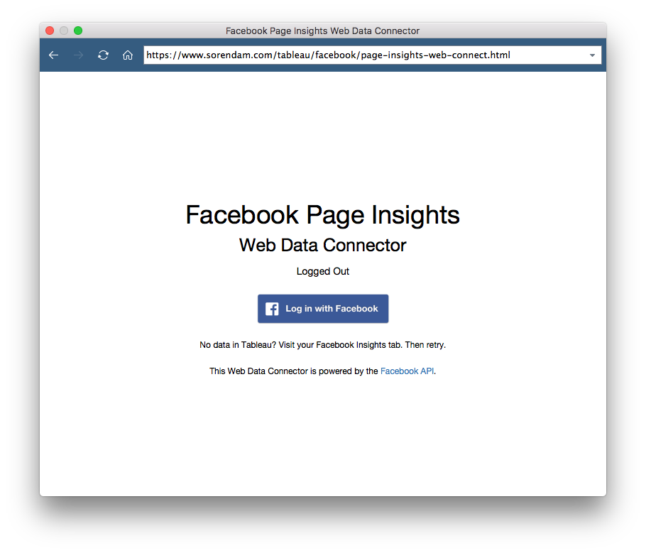 Tableau Facebook Web Data Connector Login